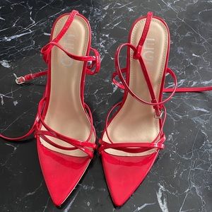 REVOLVE - KAIA POINTED BARELY THERE HEEL IN RED PATENT